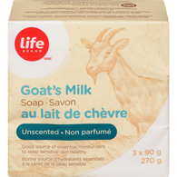 Life Brand Goats Milk Soap, Unscented3x90g