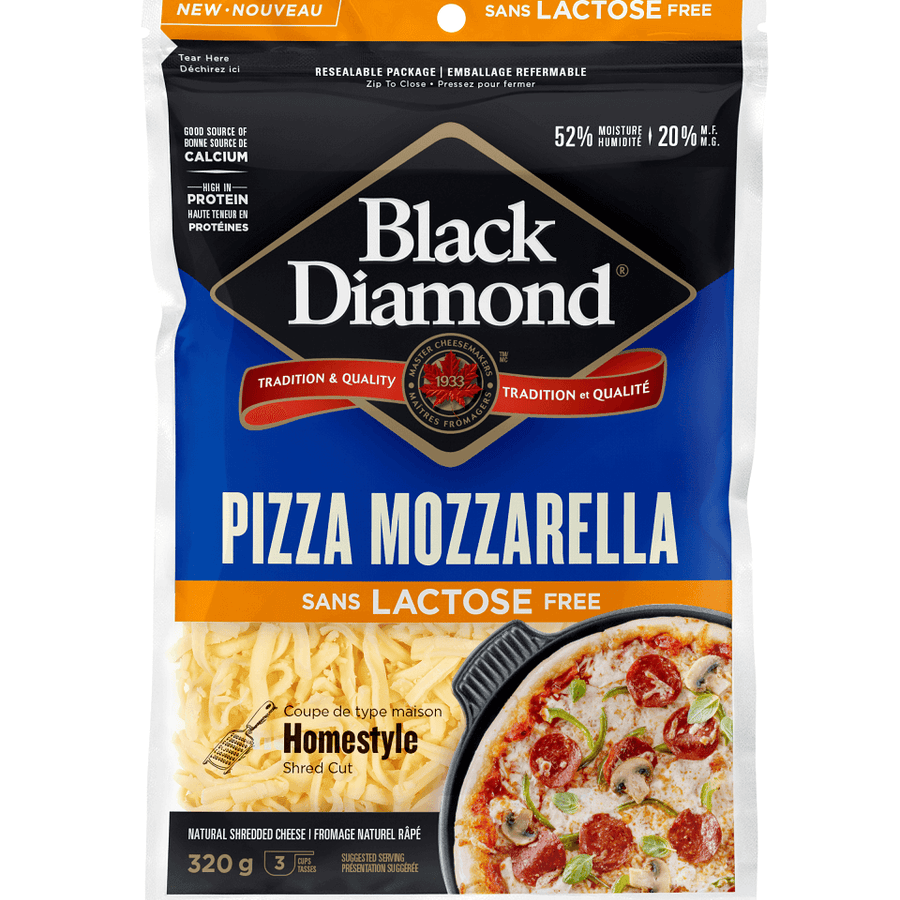 Black Diamond Shredded Cheese, Lactose Free Pizza Mozzarella 320g