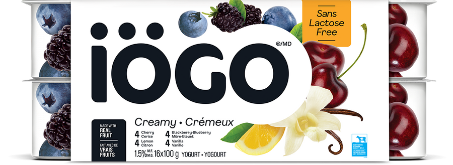 Iogo 0% Lactose Free Cherry/Blue/Black/Van 16pk