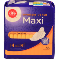 Life Brand Maxi Pad Overnight/Wings36pk